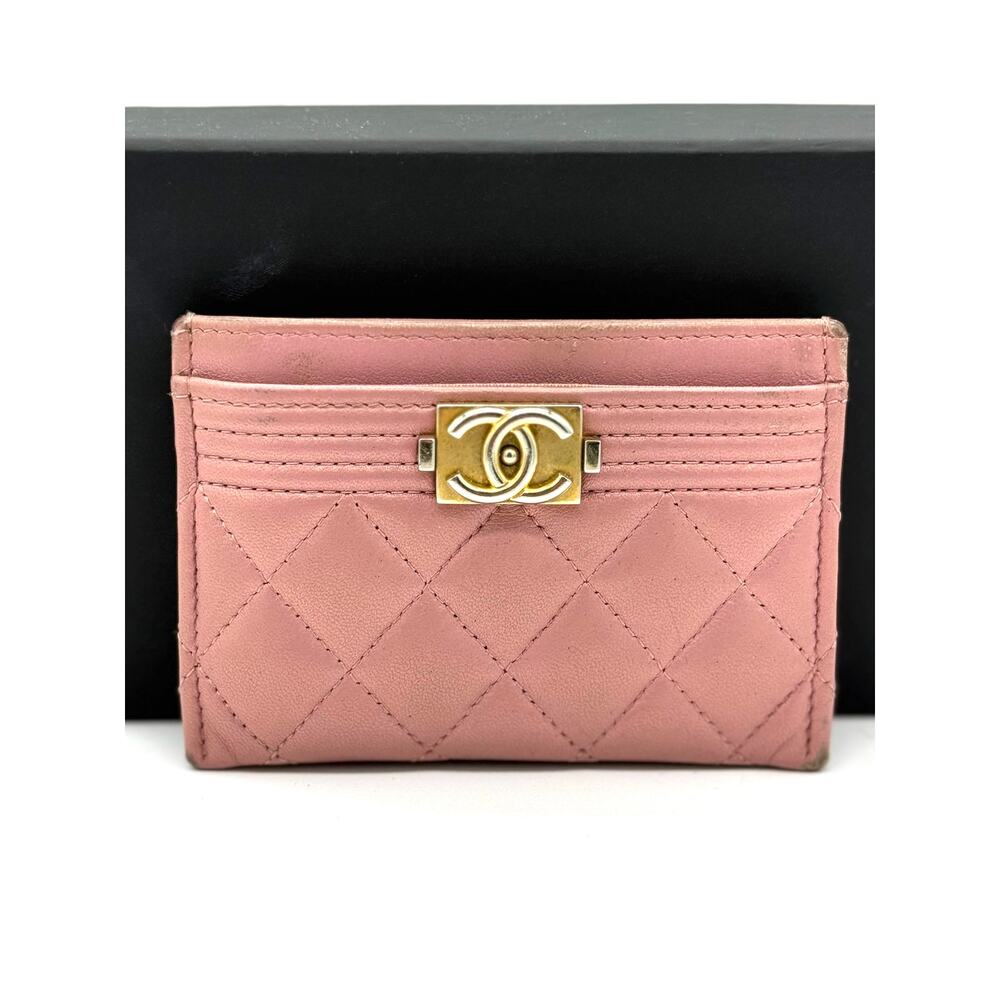 Chanel Metallic Quilted Boy Card Holder Pink*FULL INCLUSION*original COA CARD